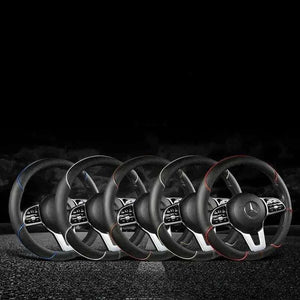 CPO-All Seasons Leather Diamond Steering Wheel Cover Universal Fit for 14 .5-15 Inch Durable Leather Cover Anti-Slip Veins Design