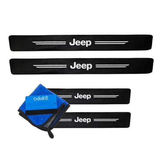Protection seuil de porte noir fibre de carbone logo jeep voiture microfibre raclette