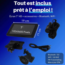 systeme carplay complet ecran cable alimentation support ventouse adhesifs