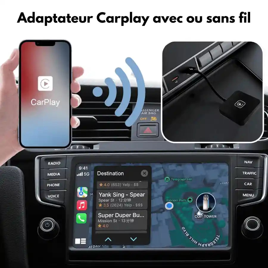 Iphone carplay wifi carte map adaptateur sans fil