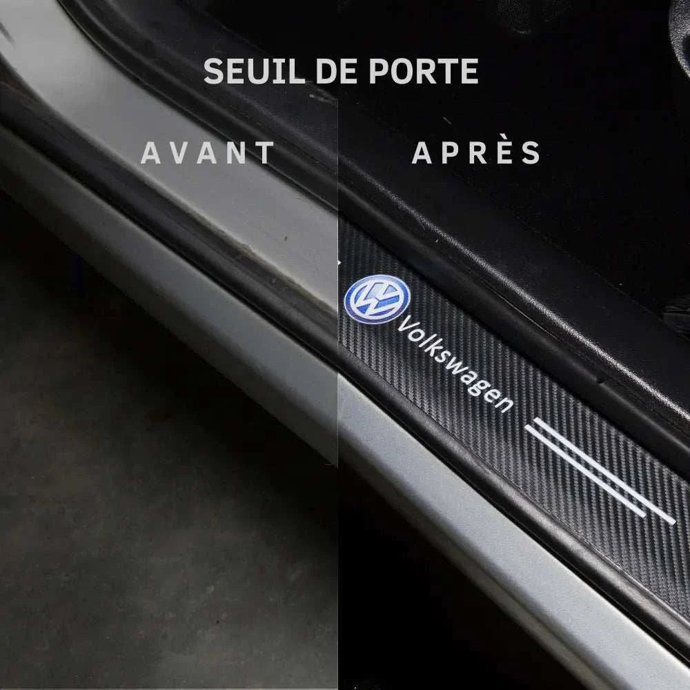 protection seuil de porte voiture volkswagen logo avant apres noir fibre de carbone