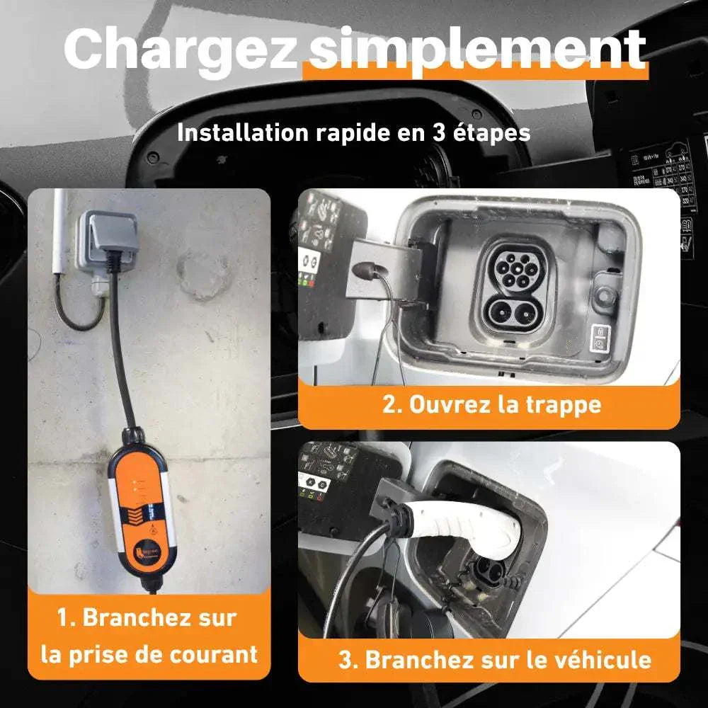 Câble de charge installation rapide facile prise murale type 2 connexion 