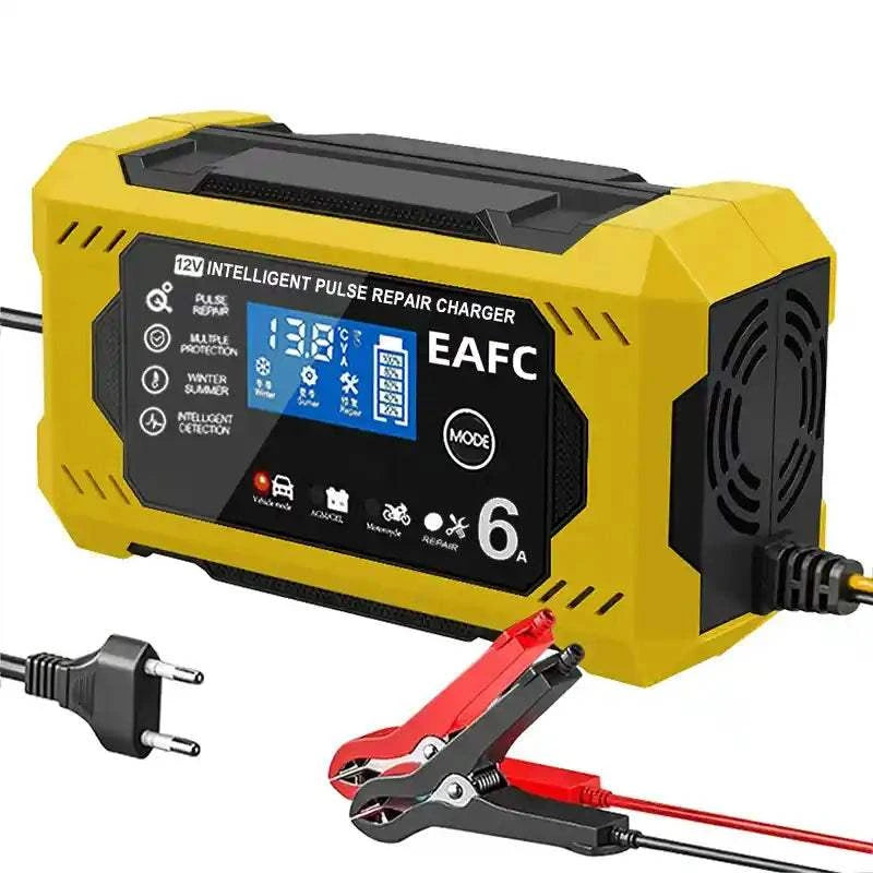 Chargeur de batterie EAFC 12V jaune pour voitures motos véhicules