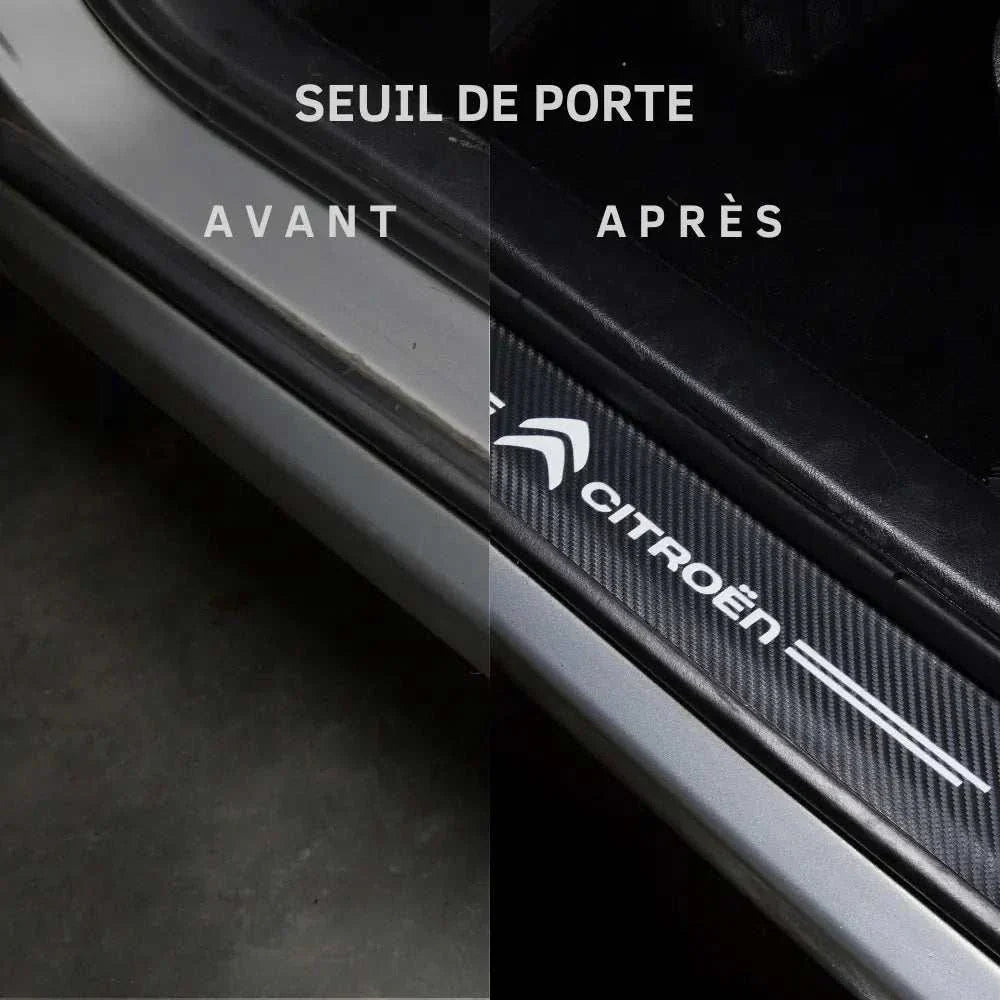 protection seuil de porte voiture citroen embleme logo avant apres noir