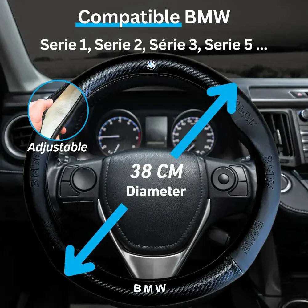 Couvre Volant BMW – Simili Cuir Effet Fibre de Carbone | Confort, Grip Antidérapant & Rénovation