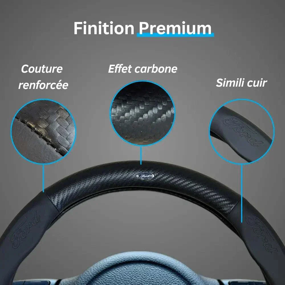 Couvre Volant Ford – Simili Cuir Effet Fibre de Carbone | Confort, Grip Antidérapant & Rénovation