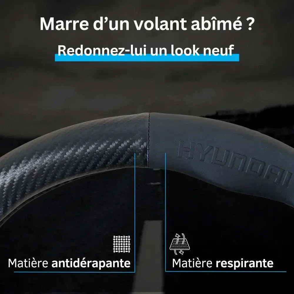 Couvre Volant Hyundai – Simili Cuir Effet Fibre de Carbone | Confort, Grip Antidérapant & Rénovation