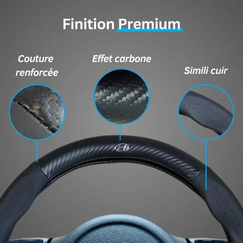 Couvre Volant Hyundai – Simili Cuir Effet Fibre de Carbone | Confort, Grip Antidérapant & Rénovation