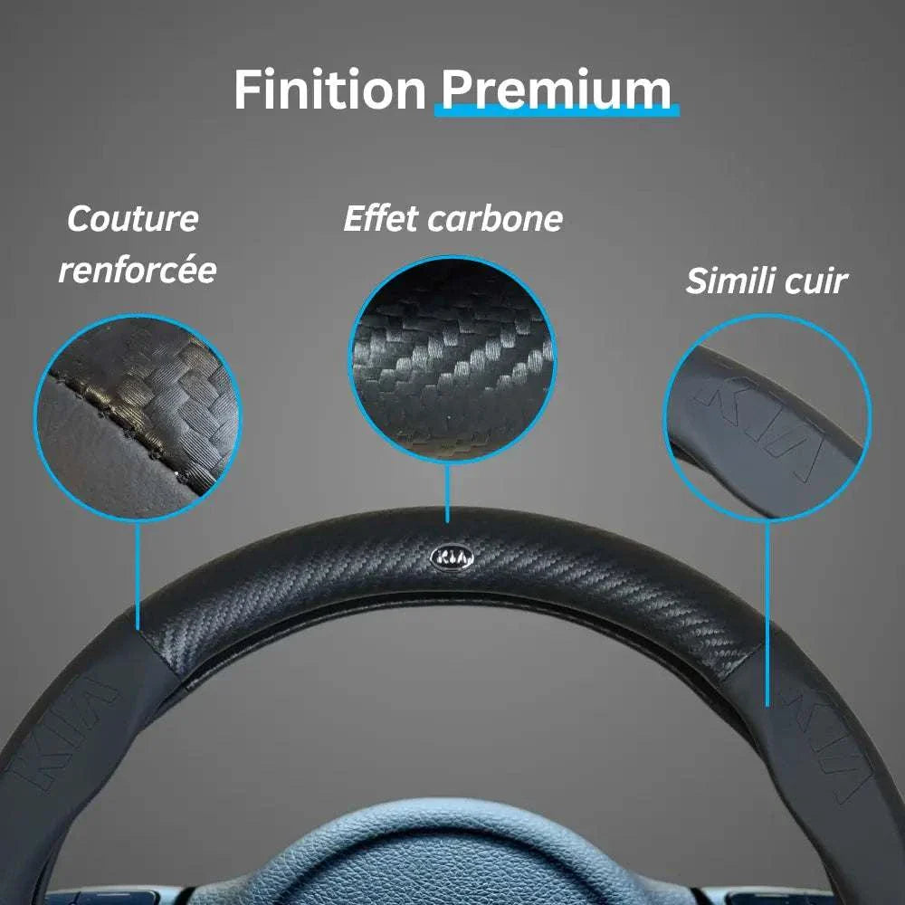 Couvre Volant Kia – Simili Cuir Effet Fibre de Carbone | Confort, Grip Antidérapant & Rénovation
