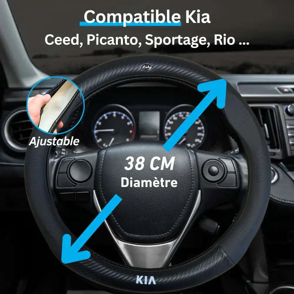 Couvre Volant Kia – Simili Cuir Effet Fibre de Carbone | Confort, Grip Antidérapant & Rénovation