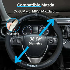 Couvre Volant Mazda – Simili Cuir Effet Fibre de Carbone | Confort, Grip Antidérapant & Rénovation