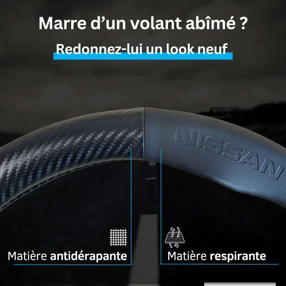 Couvre Volant Nissan – Simili Cuir Effet Fibre de Carbone | Confort, Grip Antidérapant & Rénovation