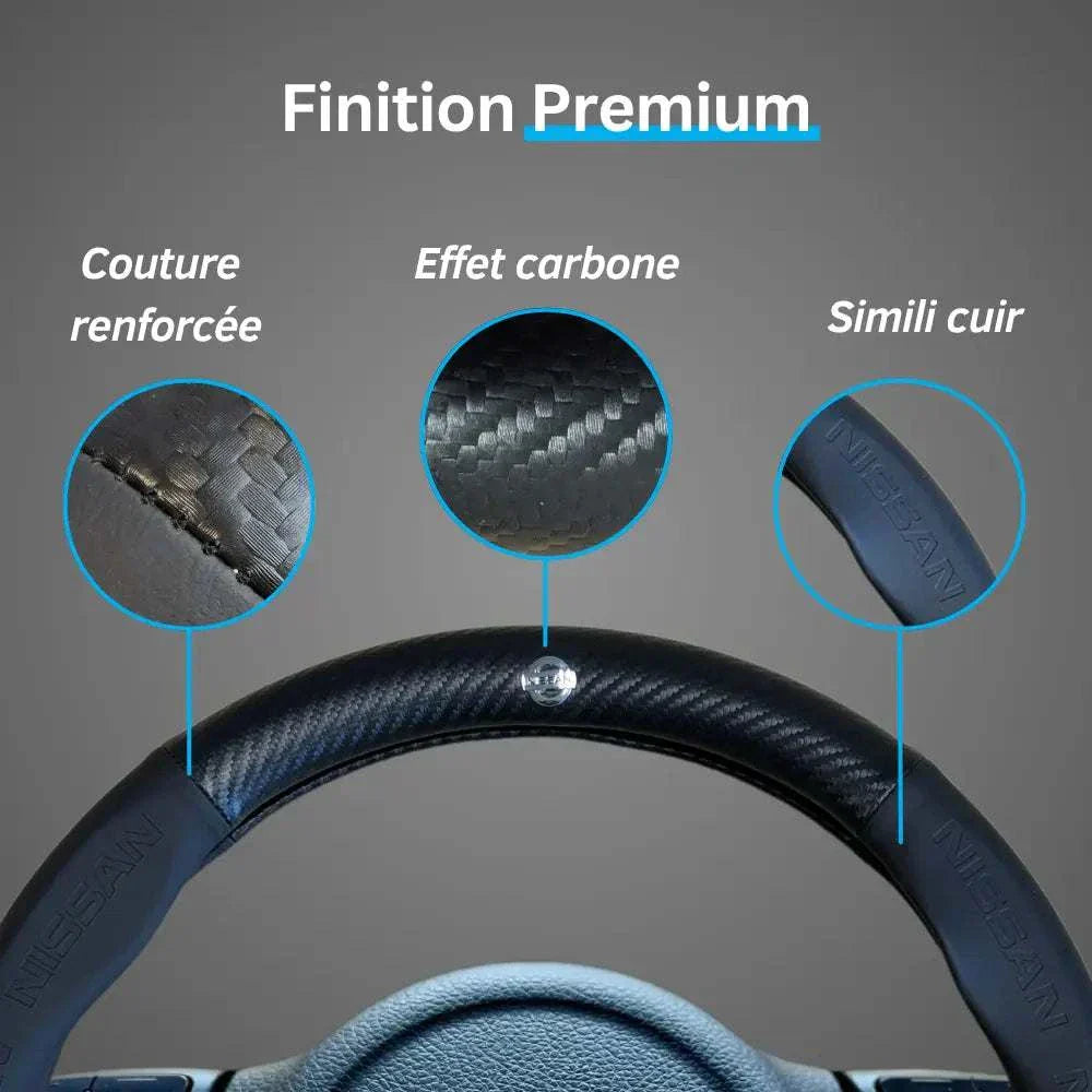 Couvre Volant Nissan – Simili Cuir Effet Fibre de Carbone | Confort, Grip Antidérapant & Rénovation