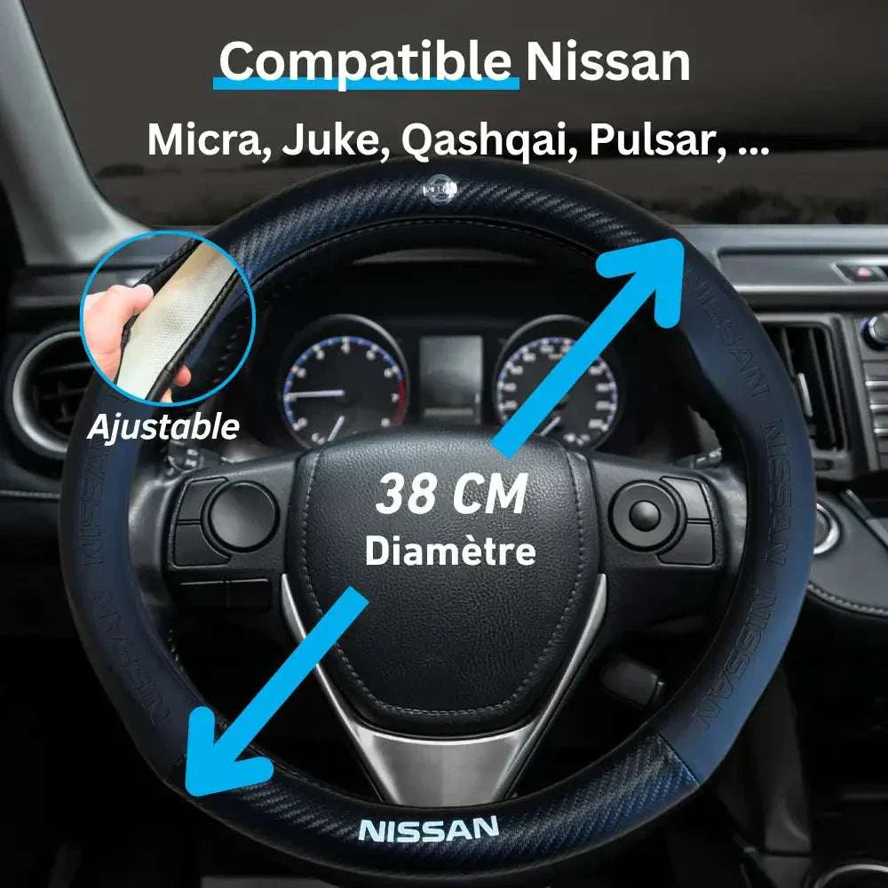 Couvre Volant Nissan – Simili Cuir Effet Fibre de Carbone | Confort, Grip Antidérapant & Rénovation