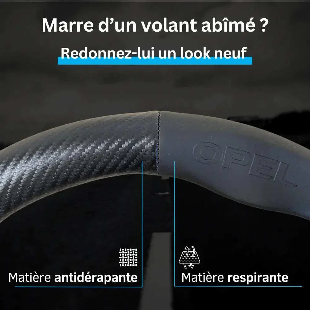 Couvre Volant Opel – Simili Cuir Effet Fibre de Carbone | Confort, Grip Antidérapant & Rénovation