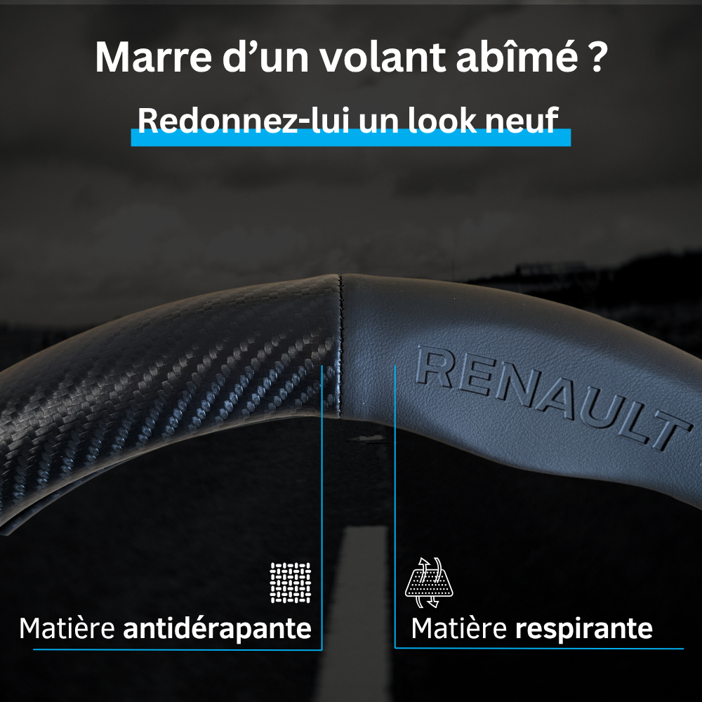 Couvre Volant Renault – Simili Cuir Effet Fibre de Carbone | Confort, Grip Antidérapant & Rénovation