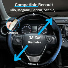 Couvre Volant Renault – Simili Cuir Effet Fibre de Carbone | Confort, Grip Antidérapant & Rénovation