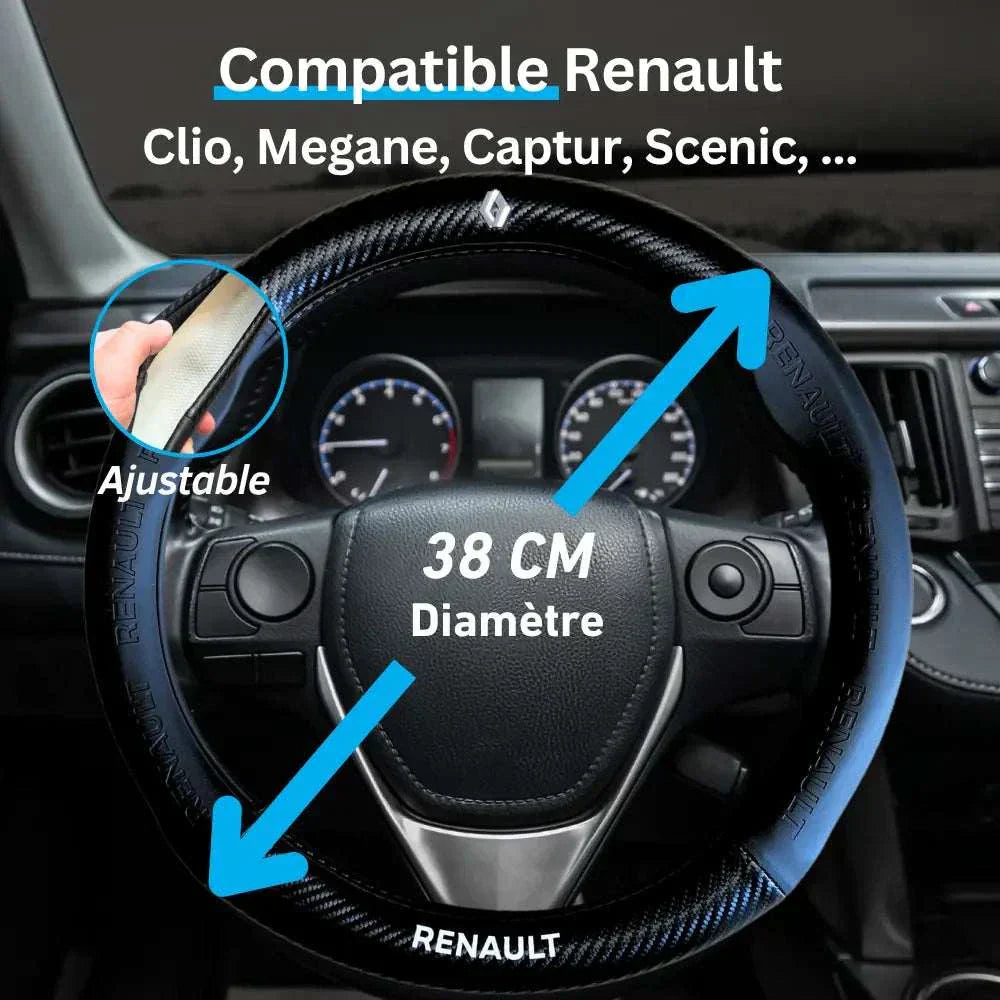 Couvre Volant Renault – Simili Cuir Effet Fibre de Carbone | Confort, Grip Antidérapant & Rénovation