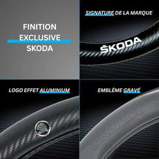 Couvre Volant Skoda – Simili Cuir Effet Fibre de Carbone | Confort, Grip Antidérapant & Rénovation