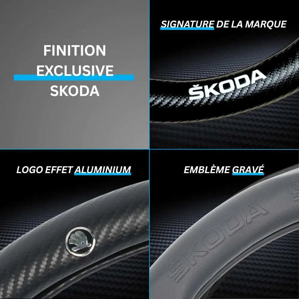 Couvre Volant Skoda – Simili Cuir Effet Fibre de Carbone | Confort, Grip Antidérapant & Rénovation