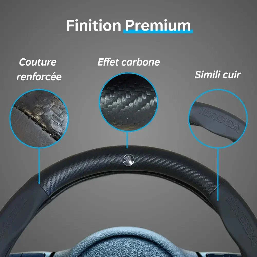 Couvre Volant Skoda – Simili Cuir Effet Fibre de Carbone | Confort, Grip Antidérapant & Rénovation