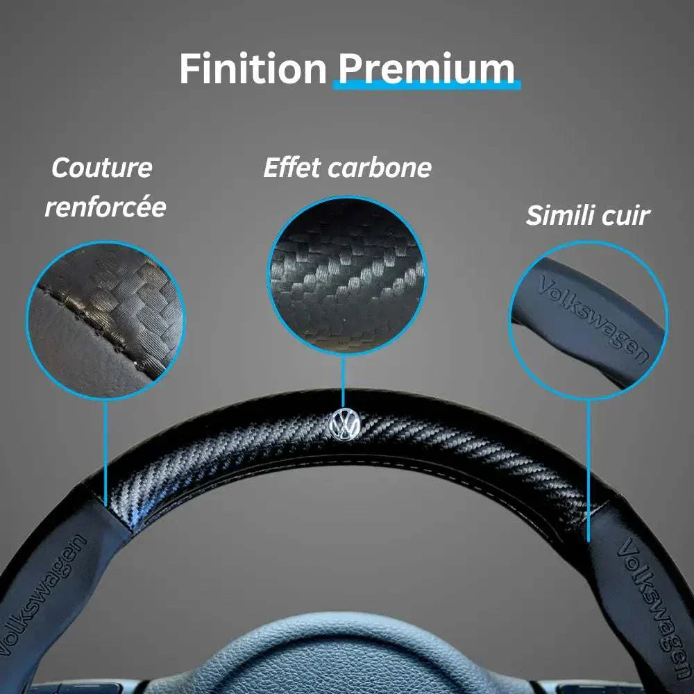 Couvre Volant Volkswagen – Simili Cuir Effet Fibre de Carbone | Confort, Grip Antidérapant & Rénovation