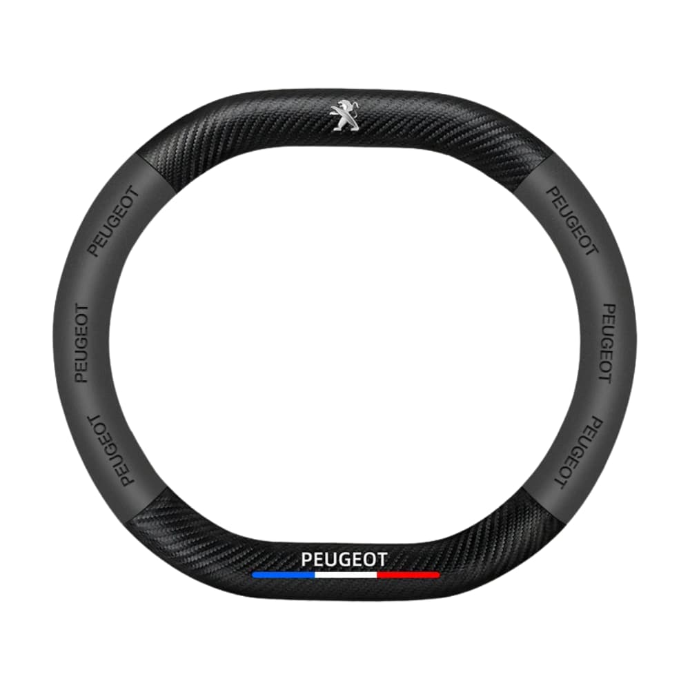 couvre volant embleme Peugeot ovale fibre carbone noir