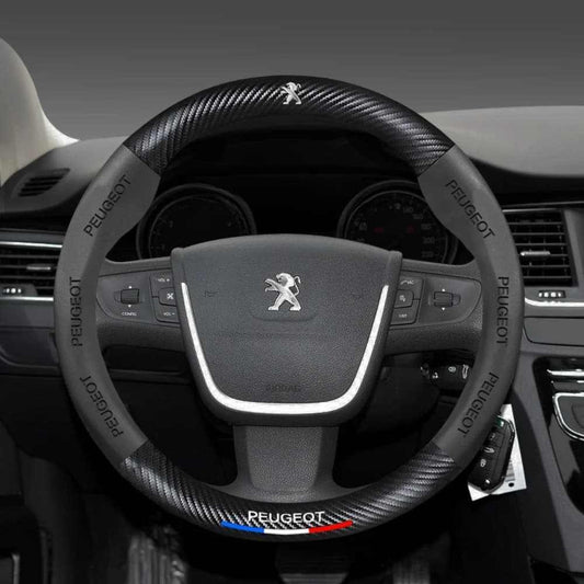 couvre volant logo Peugeot fibre carbone noir compatible 106, 107, 108, 205, 206, 207, 208, 2008, 306, 307, 308