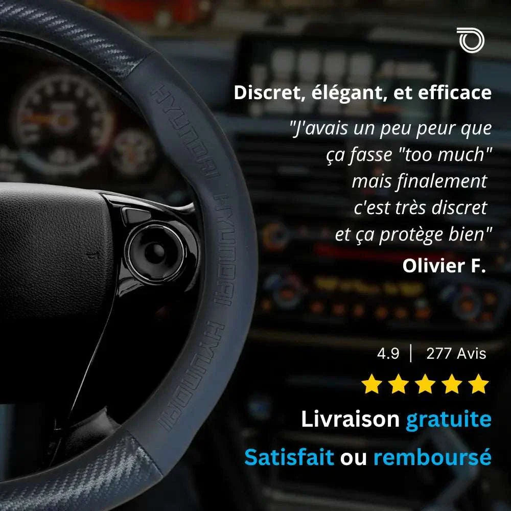 Couvre Volant Hyundai – Simili Cuir Effet Fibre de Carbone | Confort, Grip Antidérapant & Rénovation