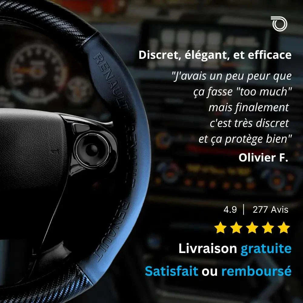 Couvre Volant Renault – Simili Cuir Effet Fibre de Carbone | Confort, Grip Antidérapant & Rénovation