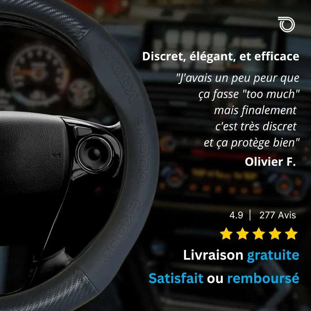 Couvre Volant Skoda – Simili Cuir Effet Fibre de Carbone | Confort, Grip Antidérapant & Rénovation