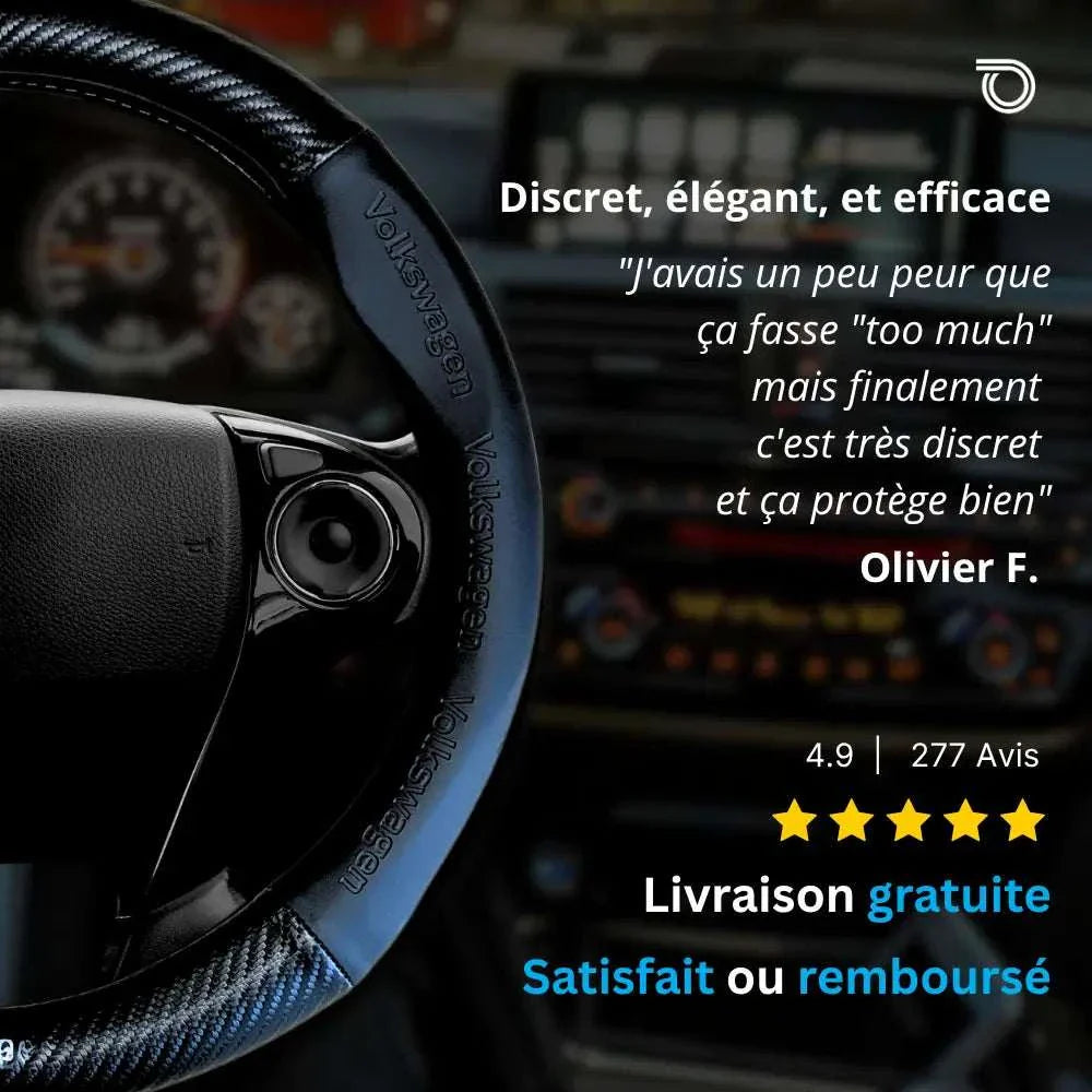 Couvre Volant Volkswagen – Simili Cuir Effet Fibre de Carbone | Confort, Grip Antidérapant & Rénovation