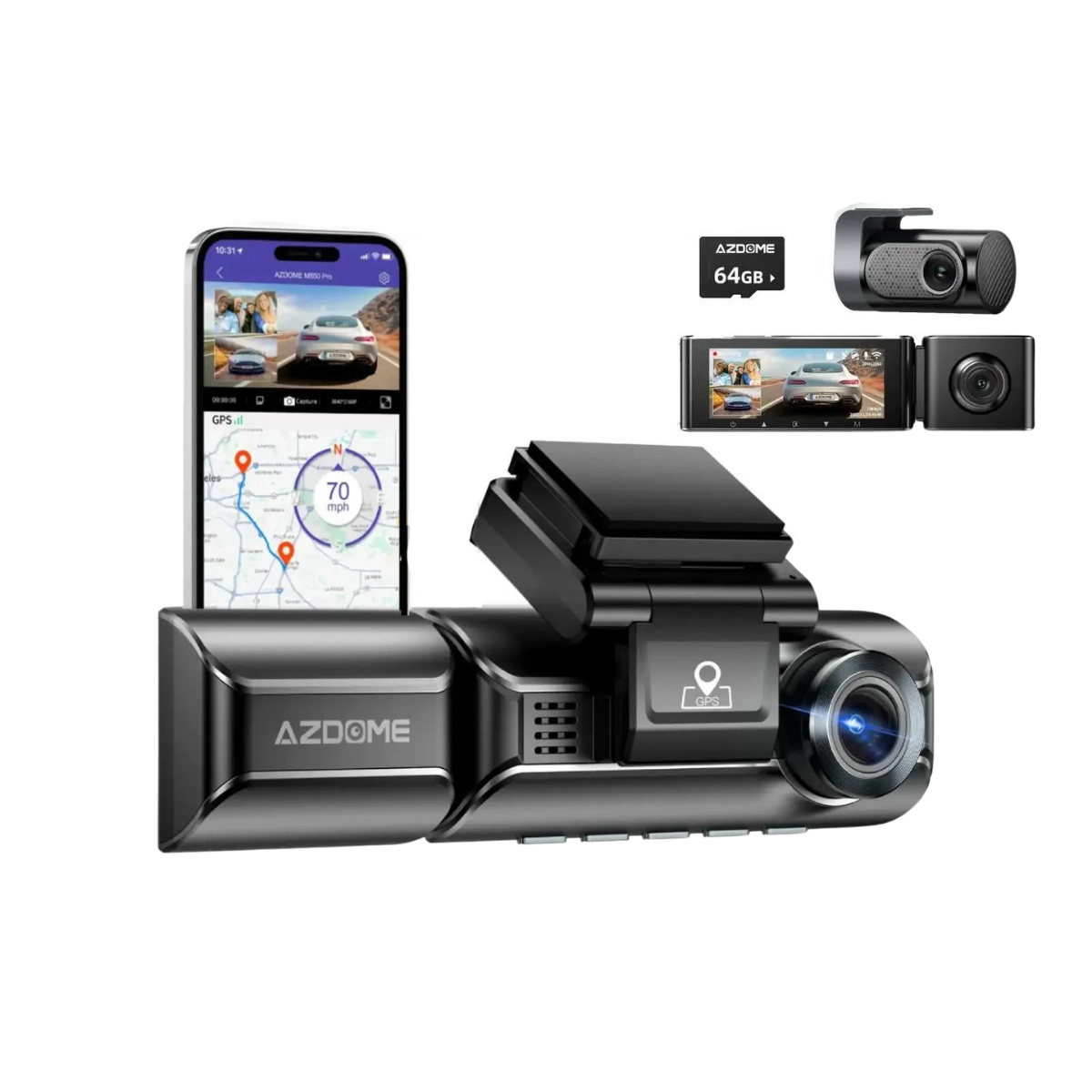 Dashcam AZDOME 4K 3 caméras Wifi GPS