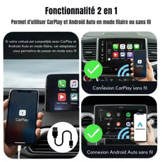 Adaptateur USB sans fil Apple CarPlay & Android Auto compatible avec tous les smartphones