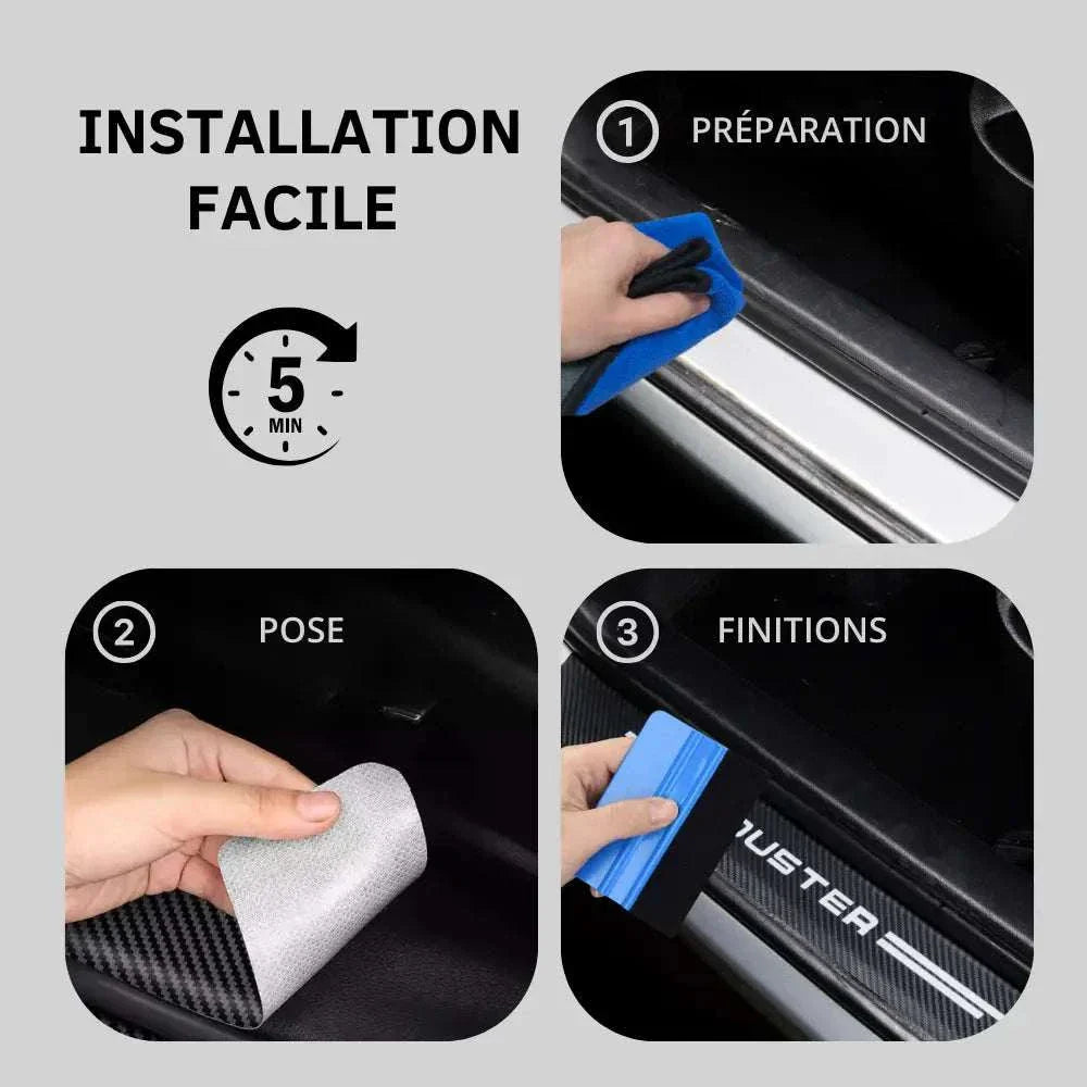 protection seuil de porte voiture Dacia duster logo avant apres noir 