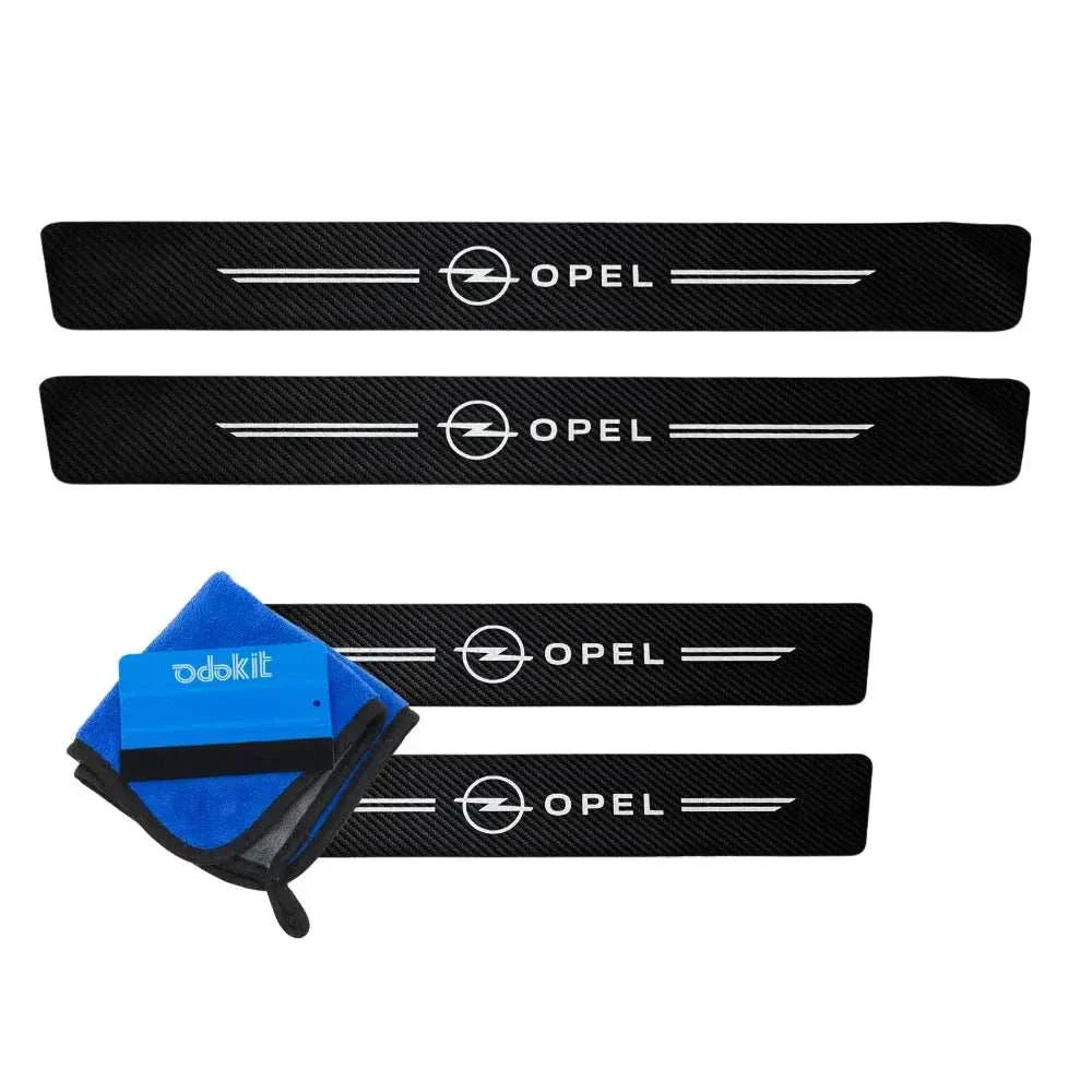Protection seuil de porte  noir fibre de carbone logo opel  voiture microfibre raclette 