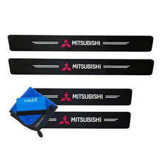 Protection seuil de porte noir fibre de carbone logo mitsubishi sportif voiture microfibre raclette