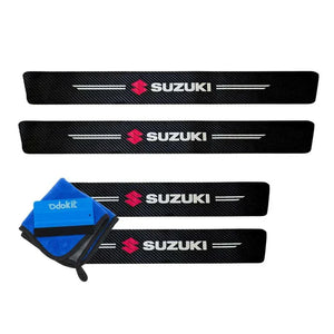 Protection seuil de porte noir fibre de carbone logo suzuki voiture microfibre raclette