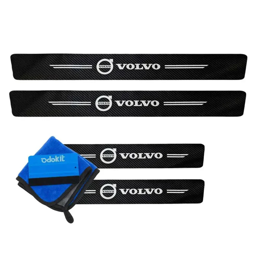 Protection seuil de porte noir fibre de carbone logo volvo voiture microfibre raclette 