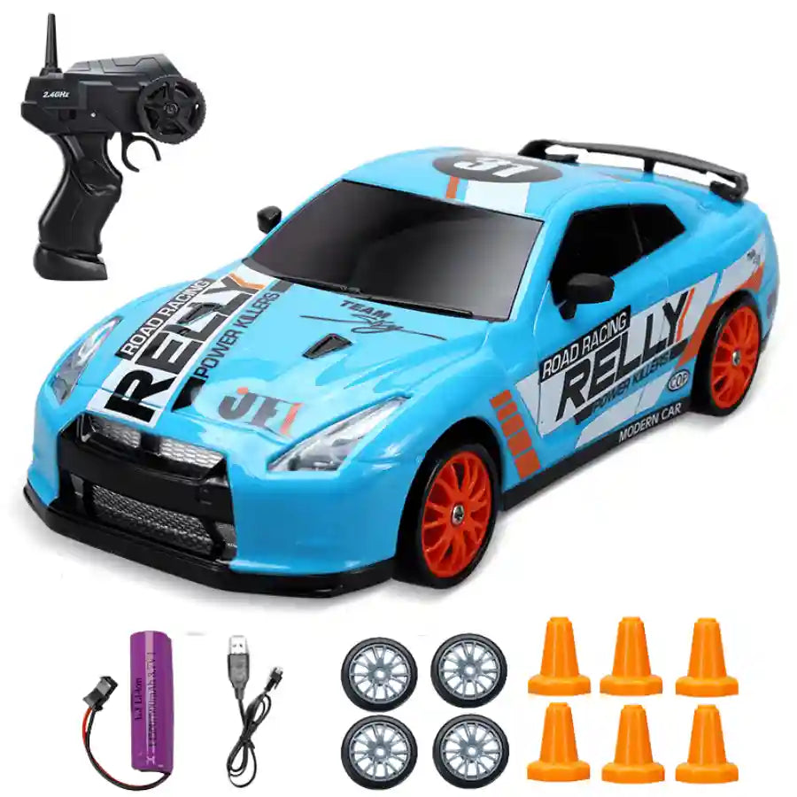 Voiture miniature télécommandée Nissan GTR bleue 1 batterie