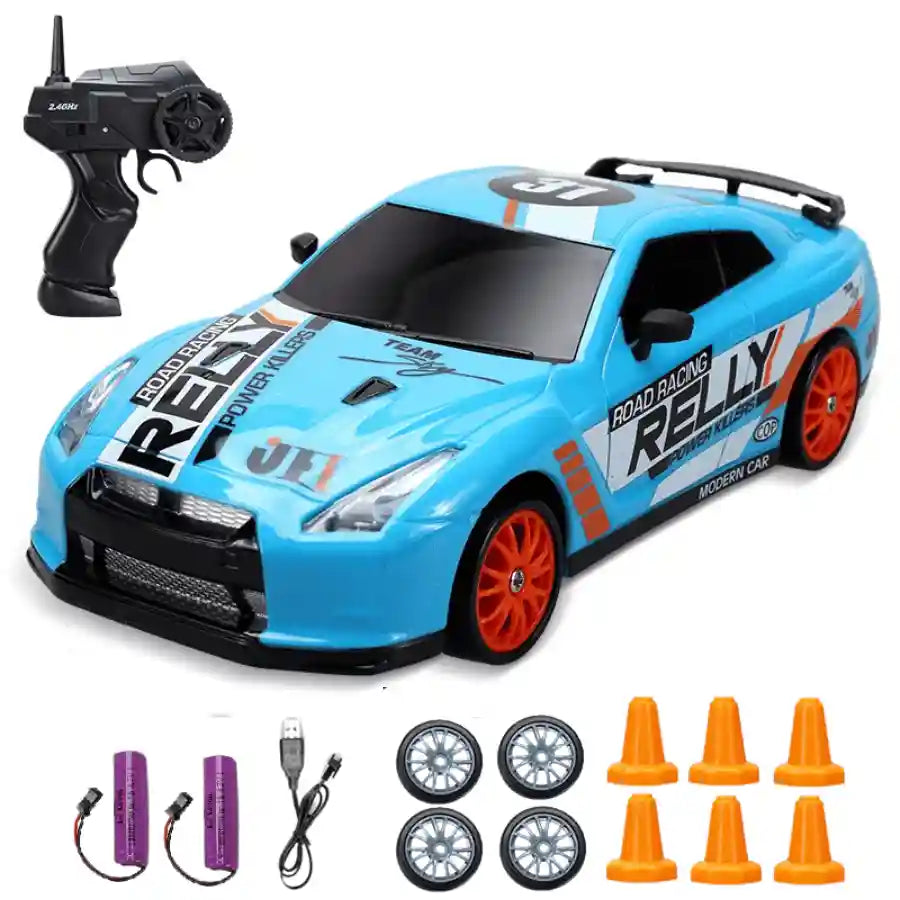 Voiture miniature télécommandée Nissan GTR bleue 2 batteries