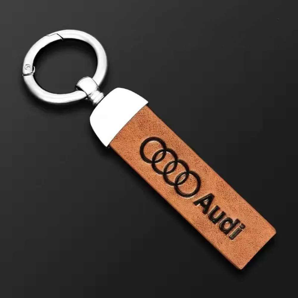 Porte-clés Audi en cuir orange crochet argent