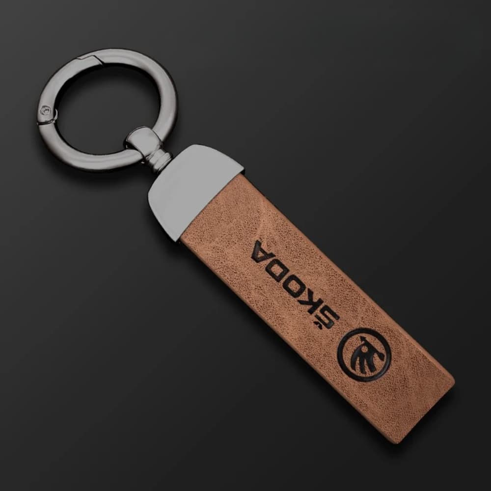 porte clés skoda marron cuir 