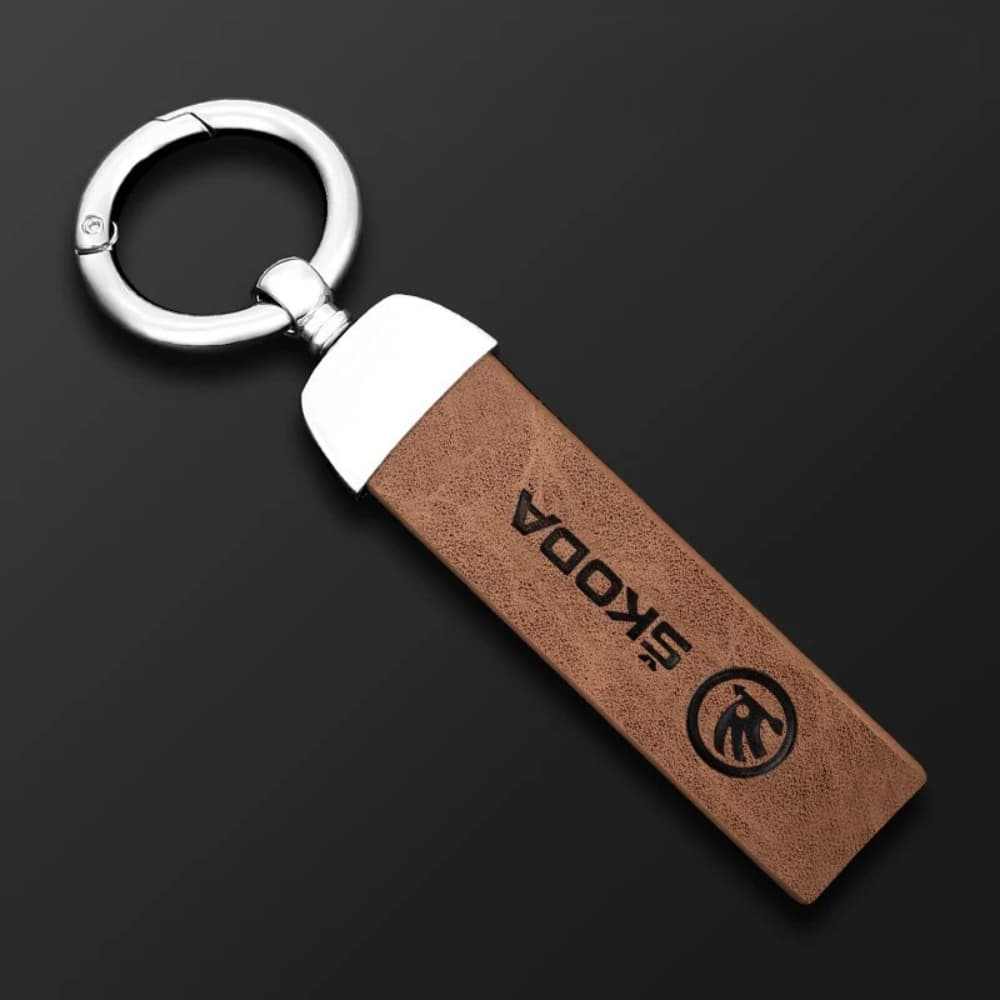 porte clés skoda marron cuir véritable vachette