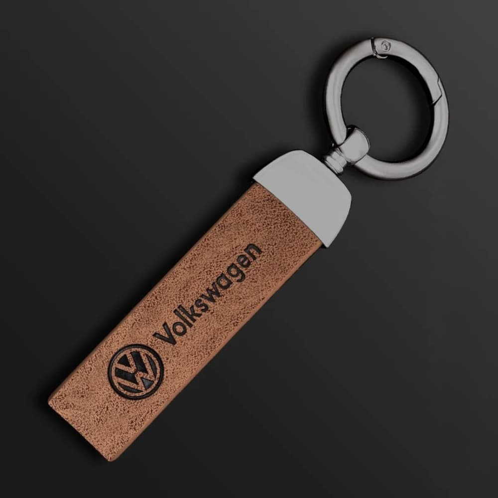 porte clés Volkswagen avec laniere cuir marron crochet argent