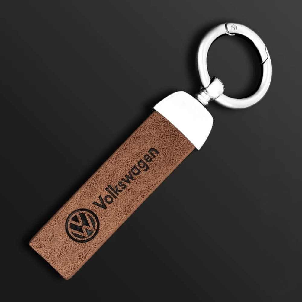 porte clés Volkswagen avec laniere cuir marron crochet argent