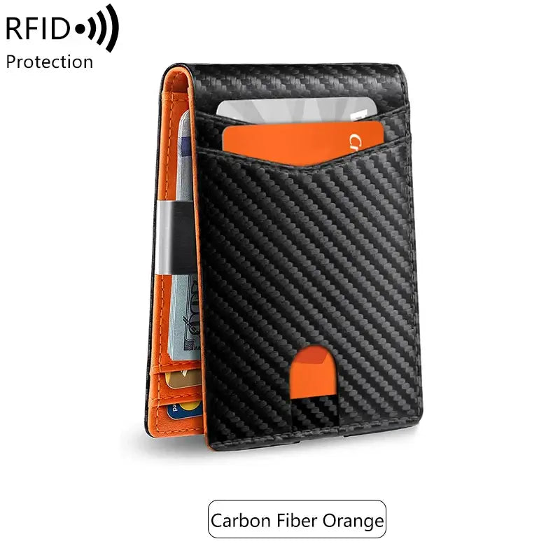 Portefeuille anti RFID orange carbone