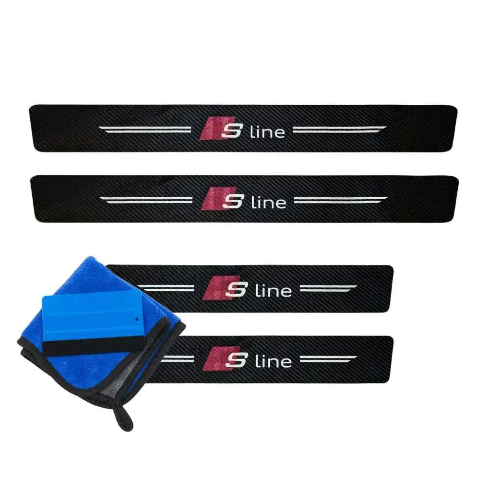 Protection seuil de porte noir fibre de carbone logo s line voiture microfibre raclette