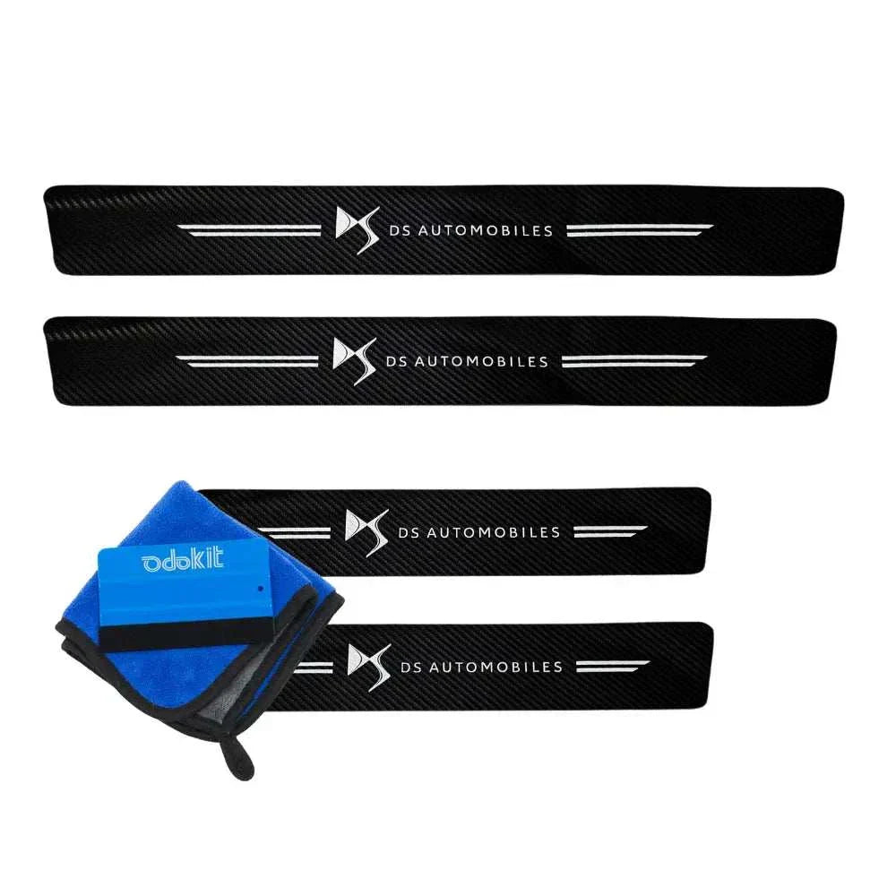 Protection seuil de porte noir fibre de carbone logo ds ds3 ds4 ds5 ds 7 ds9 vehicule microfibre raclette 