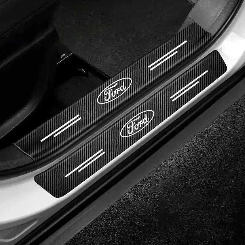 4 Pièces Protection Seuil De Porte Voiture Ford Transit - Autocollants Cuir Fibre Carbone Anti-Rayures
